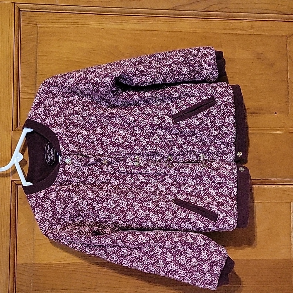 Cute Sergent Major jacket. Color maroon and pink flower. Size 6